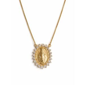 Colar nossa senhora dourado cravejado com Zircônias