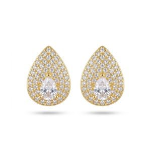 Brinco dourado, banhado no ouro 18k, hipoalergênico, cravejado em Zircônias
