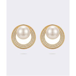 Brinco dourado com Pérola, hipoalergênico, banhado a ouro 18k